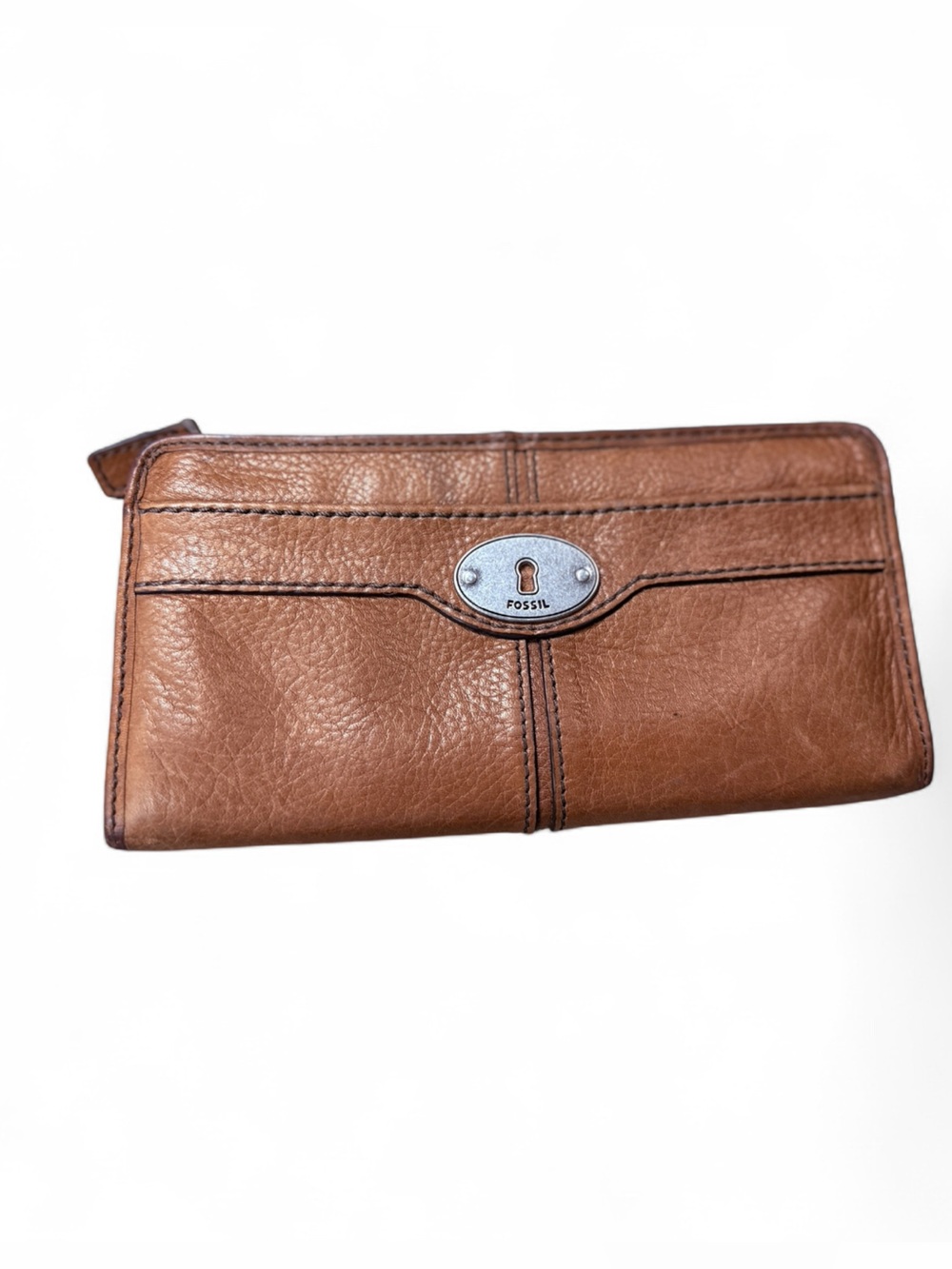 Fossil Cognac Brown Leather Continental Zip Wallet